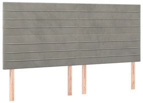Cabeceira cama c/ luzes LED veludo 200x5x118/128cm cinza-claro