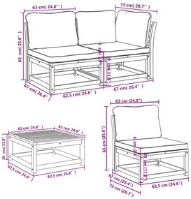 7 pcs conjunto lounge jardim c/almofadões madeira maciça acácia