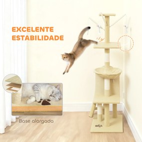 Arranhador para Gatos com Caverna Plataformas Rato de Brinquedo Rede e Postes de Sisal 60x35x134 cm Bege