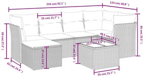 7 pcs conj. sofás jardim com almofadões vime PE cinzento-claro