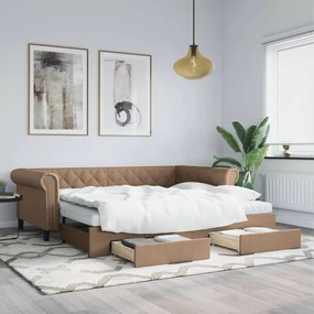 vidaXL Sofá-cama c/ gavetão e gavetas 90x200 cm couro art. cappuccino