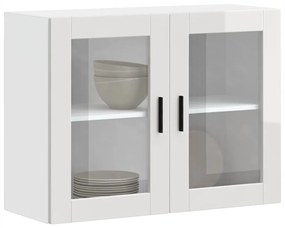 Armário de parede cozinha porta vidro Porto branco alto brilho