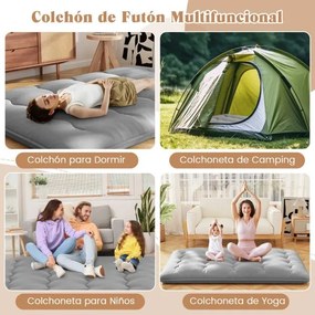 Colchão enrolável para o chão com capa lavável com bolsa de transporte 200 x 140 x 10 cm - cinzento