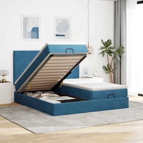 Cama otomana com colchões/LEDs 200x200 cm veludo azul-escuro