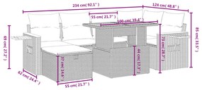 7 pcs conjunto de sofás p/ jardim c/ almofadões vime PE preto
