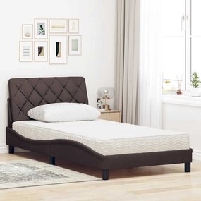 Cama com colchão 100x200 cm tecido castanho-escuro