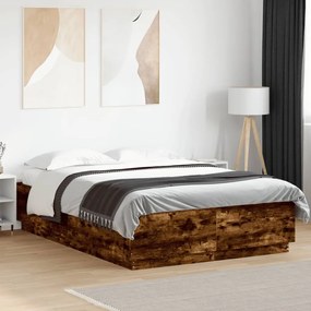 Estrutura de cama 150x200 cm derivados madeira carvalho fumado