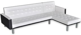 Sofá-cama em forma de L, couro artificial, branco