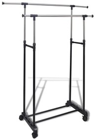 vidaXL Cabide para roupas ajustável 4 rodas 2 varões