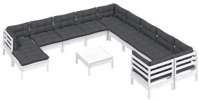 12 pcs conjunto lounge de jardim c/ almofadões pinho branco