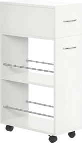 HOMCOM Carrinho Cozinha Gaveta Prateleiras Abertas Auxiliar Rodas Compacto 25x50x85cm Branco | Aosom Portugal