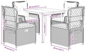 5 pcs conjunto de jantar p/ jardim c/ almofadões cinzento claro