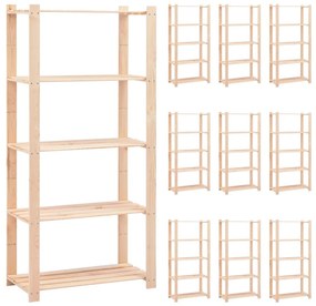 10 unidades arrumação 5 prateleiras 80x38x170cm pinho 250 kg