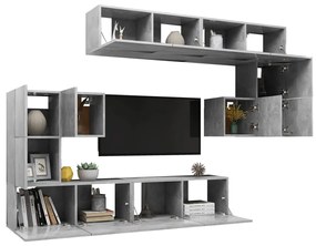 8 pcs conjunto móveis TV derivados de madeira cinzento cimento