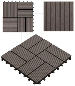 Ladrilhos de pavimento 22 pcs WPC 2m² 30x30 cm castanho-escuro