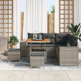 Conjunto de Sofá para Jardim de 8 Peças com Almofadas Cinza Vime Polip