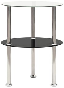 vidaXL Mesa apoio duas prateleiras 38cm vidro temp. transparente/preto