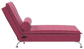 Chaise lounge de massagem com rolo veludo vermelho tinto