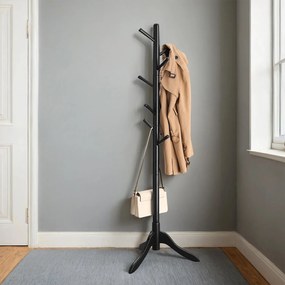 Cabide de madeira maciça, 8 ganchos 51,1 x 44,3 x 177 cm preto