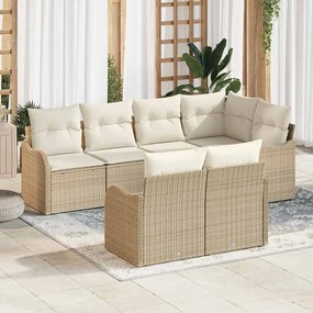 vidaXL Conjunto de Sofá de Jardim de 7 Peças com Almofadas Bege de Rattan Sintético