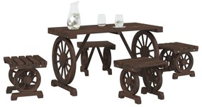 5 pcs conjunto de jantar p/ jardim madeira de abeto maciça