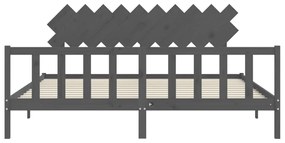 Estrutura de cama com cabeceira 200x200 cm madeira maciça cinza