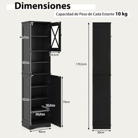 Armário de casa de banho alto 40 x 30 x 170,5 cm  com 5 prateleiras ajustáveis