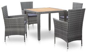 vidaXL 5 pcs conjunto jantar exterior c/ almofadões vime PE cinzento