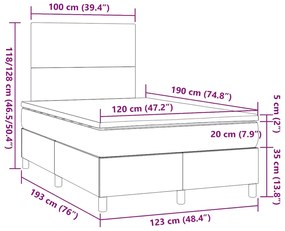 Cama boxspring com colchão 120x190 cm tecido cinzento-claro
