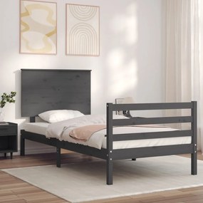 vidaXL Estrutura cama de solteiro c/ cabeceira madeira maciça cinzento