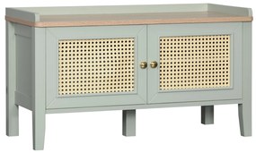 HOMCOM Banco de sapatos móvel de arrumação com prateleira em pé 2 armários com fachadas em vime puxador em liga de alumínio verde | Aosom Portugal