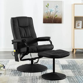 vidaXL Cadeira de massagens c/ apoio de pés couro artificial preto
