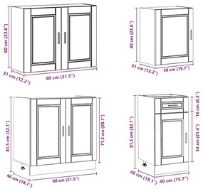 7 peças armário de cozinha conjunto Kalmar branco brilhante