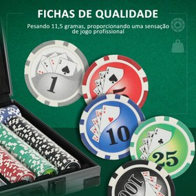Mala de Póquer com 400 Fichas 2 Baralhos 5 Dados Tapete e Botão Dealer 39,5x28x8 cm Cinza