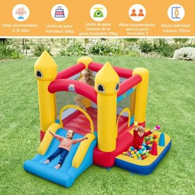 Castelo insuflável com insuflador 480W para crianças com escorrega Cesto de basquetebol Piscina 306 x 288 x 239 cm