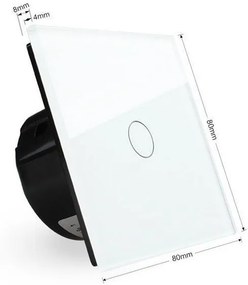 Interruptor tátil frontal com regulação luminosidade + função controlo remoto, Painel frente branco vidro temperado