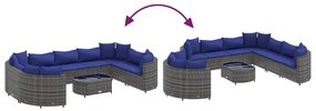 10 pcs conjunto sofás de jardim c/ almofadões vime PE cinzento
