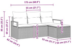Conjunto de Sofás de Jardim vidaXL de 4 Peças com Almofadas Cinza Ratt