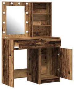 Conjunto de Mesa de Maquilhagem 2 Peças com LED em Madeira Velha