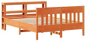 Cama sem colchão 140x200 cm madeira pinho maciça castanho-mel
