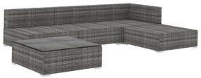 5 pcs conjunto lounge de jardim c/ almofadões vime PE cinzento