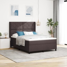 Cama Box Spring com Colchão e LED Castanho Escuro 140x200 cm Tecido