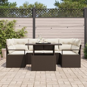 Conjunto de Sofá de Jardim vidaXL 7 Peças com Almofadas Castanho Ratta