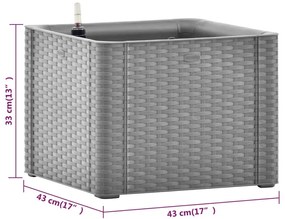 Vaso/floreira c/ sistema rega automática 43x43x33 cm cinza