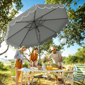 Guarda-sol 300 x 251 cm com manivela, inclinação com botão, ventilação superior e 8 varas para piscina ou praia, cinza
