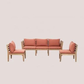 Sofá De Jardim Modular De 5 Peças Com Braços Em Madeira De Acácia Filips Terracota - Sklum