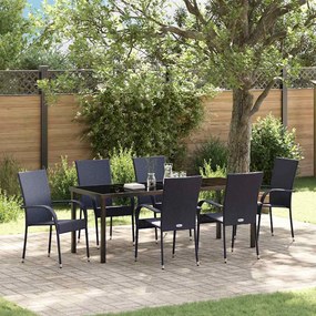 vidaXL Conjunto de Jantar de Jardim de 7 Peças - Rattan Sintético Preto