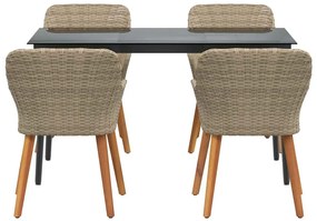 Conjunto de Jantar para Jardim 5 Peças Bege em Rattan Sintético
