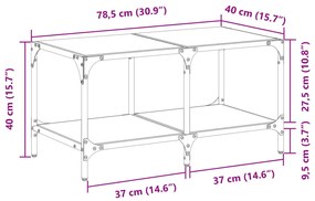 Mesa de centro com topo em vidro preto 78,5x40x40 cm aço