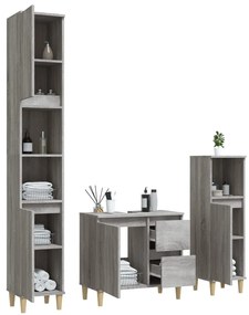 3 pcs conjunto móveis WC derivados de madeira cinzento sonoma